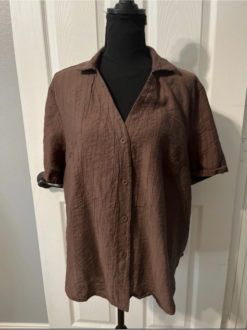Short-Sleeve Button-Up Shirt - Brown